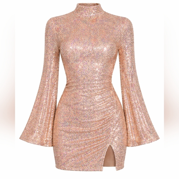 Sequin Mini Dress Junior Size 13/Large/10-12 Women's Bell Sleeve Party Cocktail - Picture 2 of 5